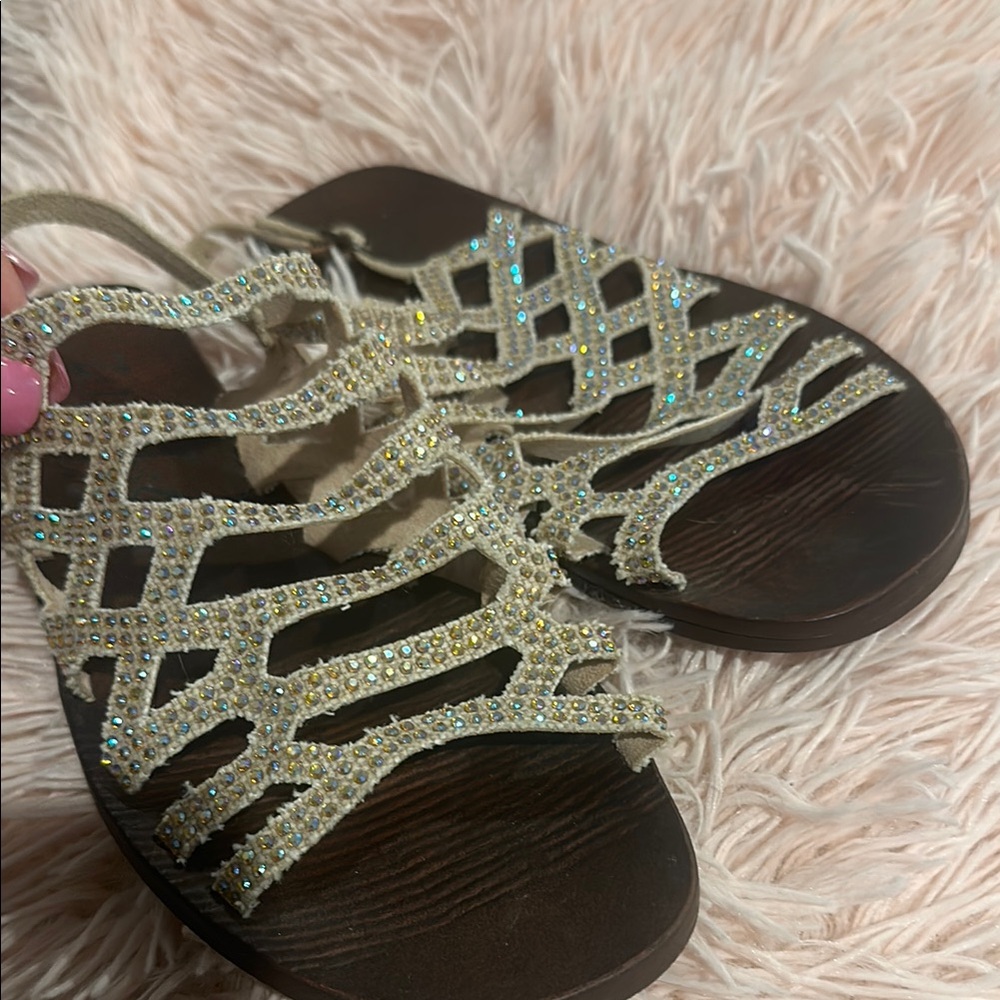 Women's Cream Sandals with Rhinestone Detailing